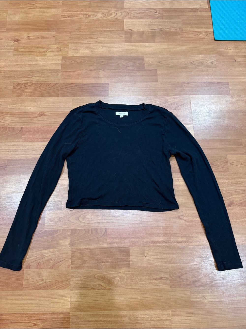 Madewell Black Long-Sleeve Ribbed Cropped Top